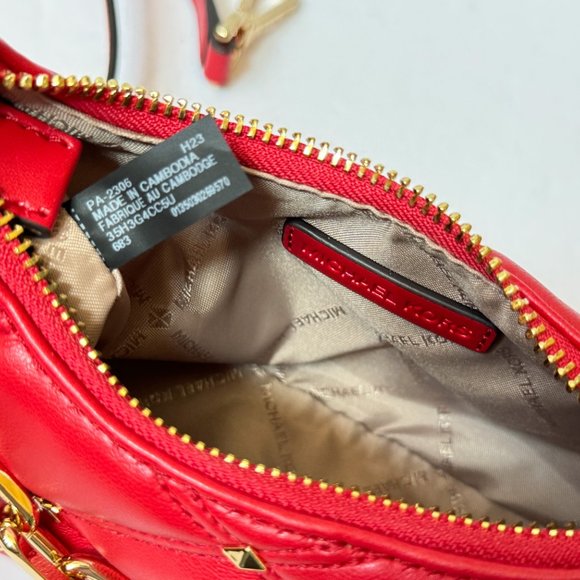 Michael Kors CORA XS MINI Shoulder Crossbody Bag Quilted Bright Red/Gold - Picture 11 of 14